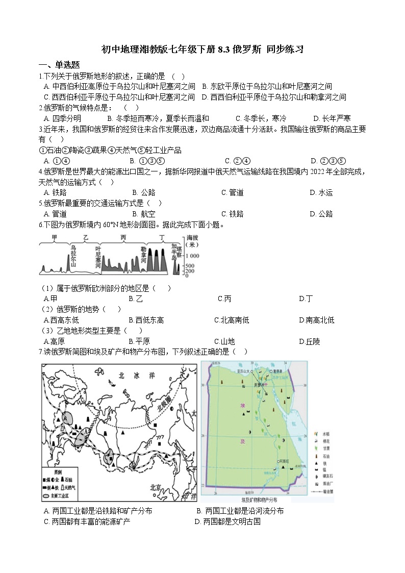 8.3俄罗斯 同步练习（含解析）01