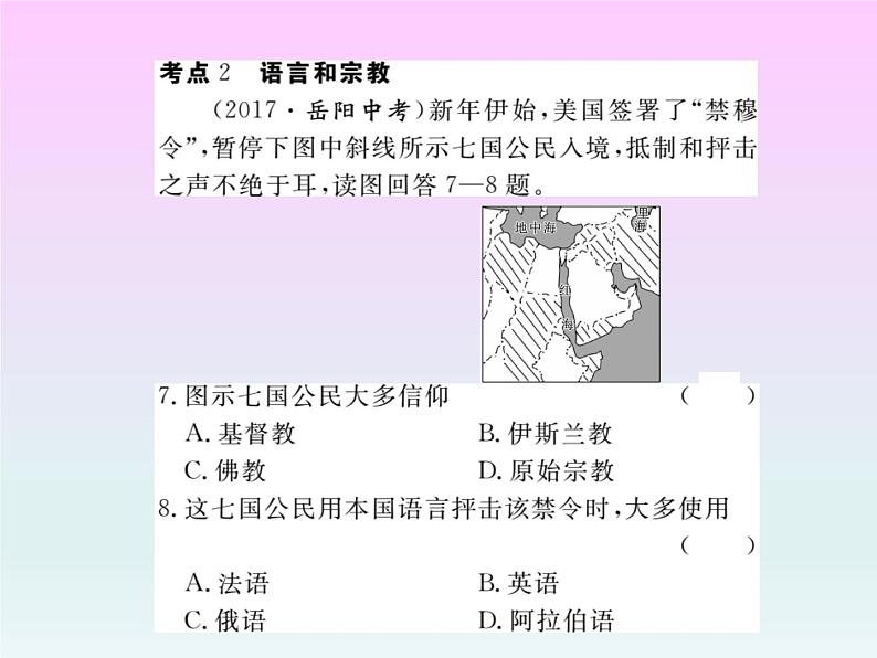 初中地理8下专题三 世界人文地理习题课件第8页