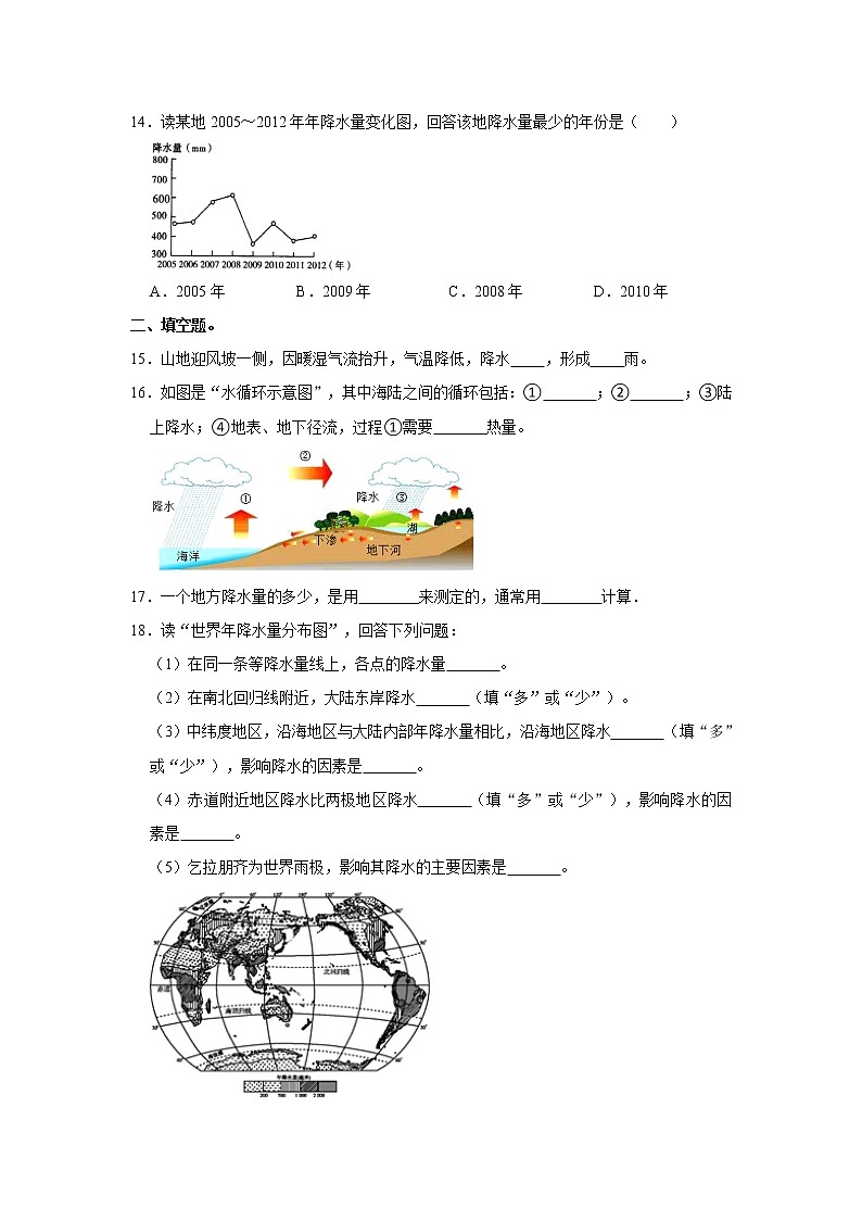 3.3 降水的变化与分布同步练习-人教版七年级上册地理第3页