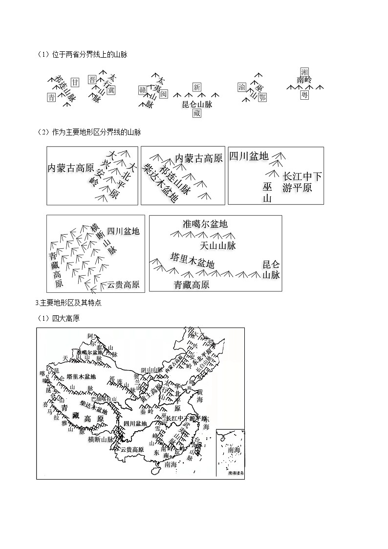 人教版八年级上学期地理期末复习知识清单2.1地形和地势答案版）02