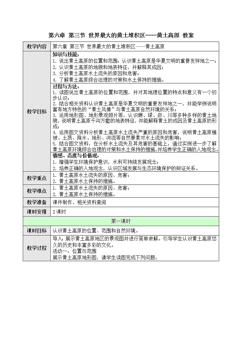 6.3 黄土高原 课件+教案+学案+同步训练（含解析）人教版八年级地理下册01