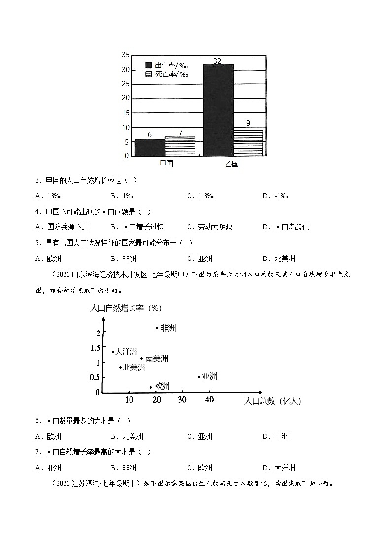 【期末好题汇编】人教版地理 七年级上学期期末好题-专题07  人口（图表专项题型）（原卷版）第2页