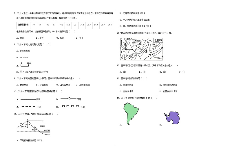 2022-2023学年2022-2023学年六年级（上）期中地理试卷（五四学制）第2页