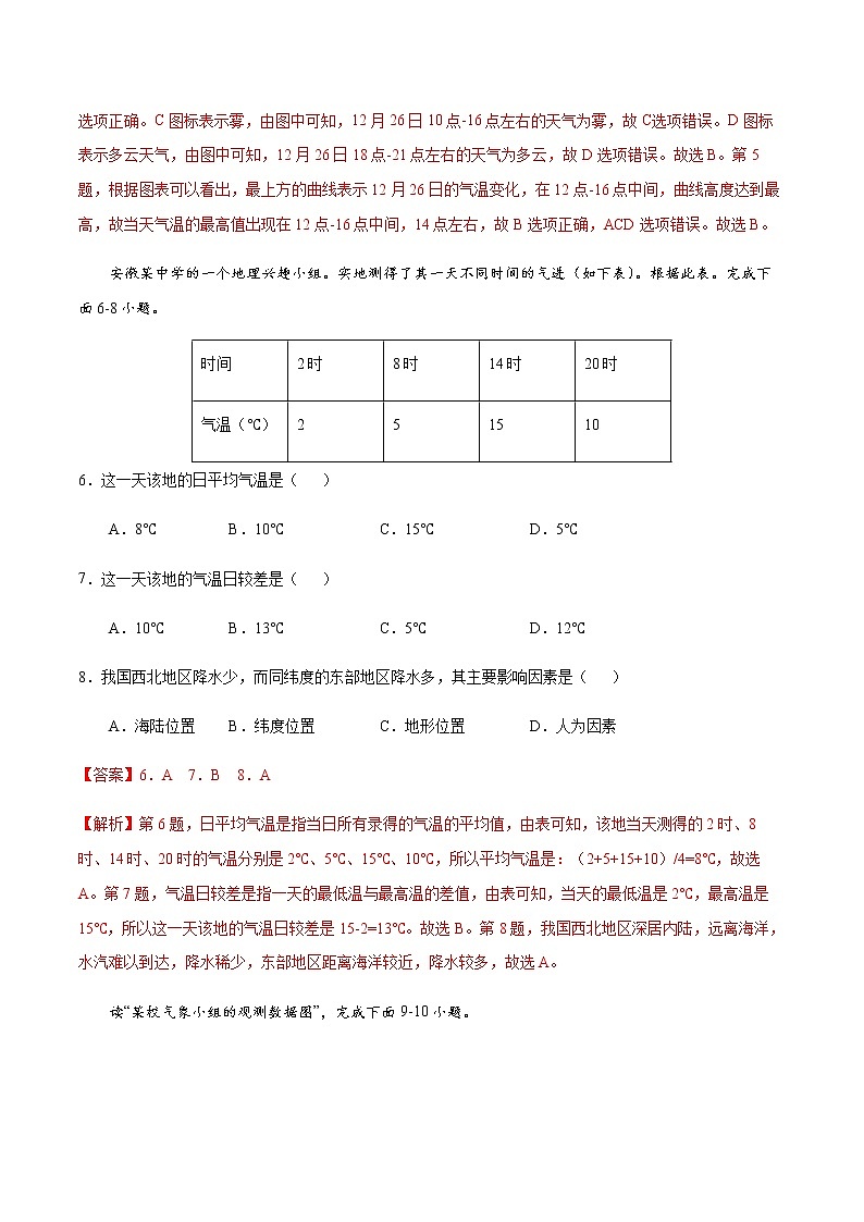 4.2  气温的变化与差异（解析版）-七年级地理上册课后培优练（商务星球版）第3页