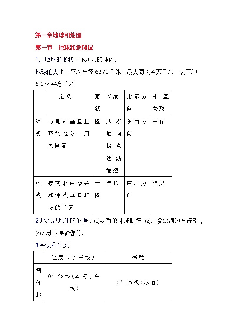 七年级地理上册月考考试复习知识点汇总第1页