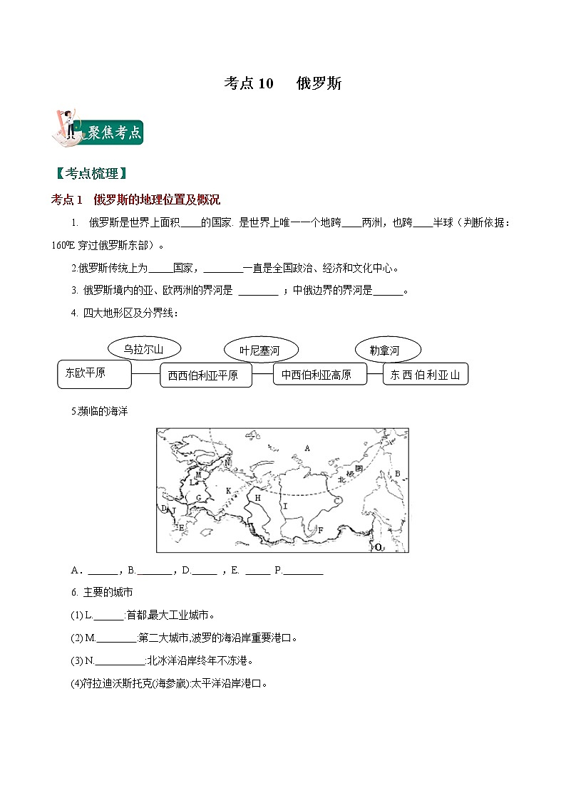 考点10 俄罗斯-2023年中考（会考）地理考点总动员（原卷版）第1页