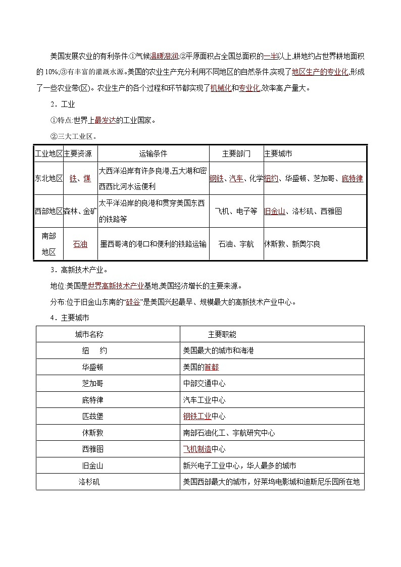 考点15 美国-2023年中考（会考）地理考点总动员 试卷02