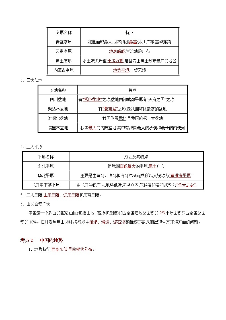 考点20 中国的地形与地势-2023年中考（会考）地理考点总动员 试卷02