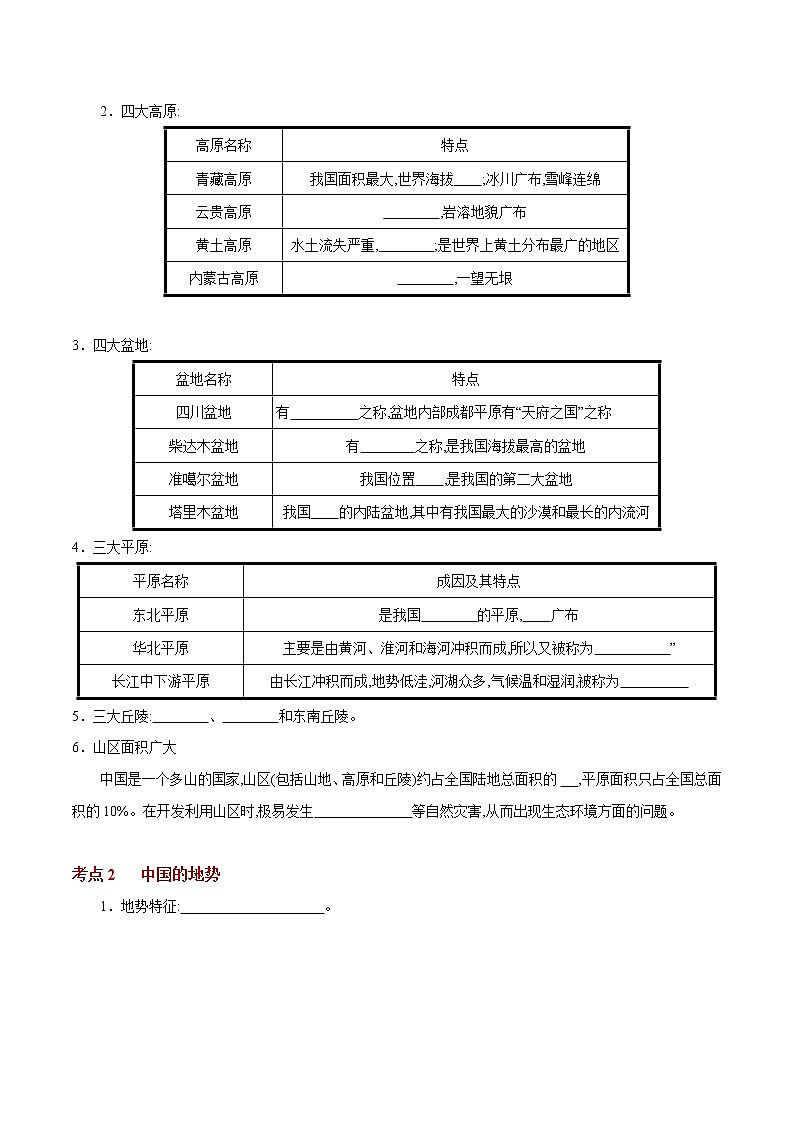 考点20 中国的地形与地势-2023年中考（会考）地理考点总动员 试卷02