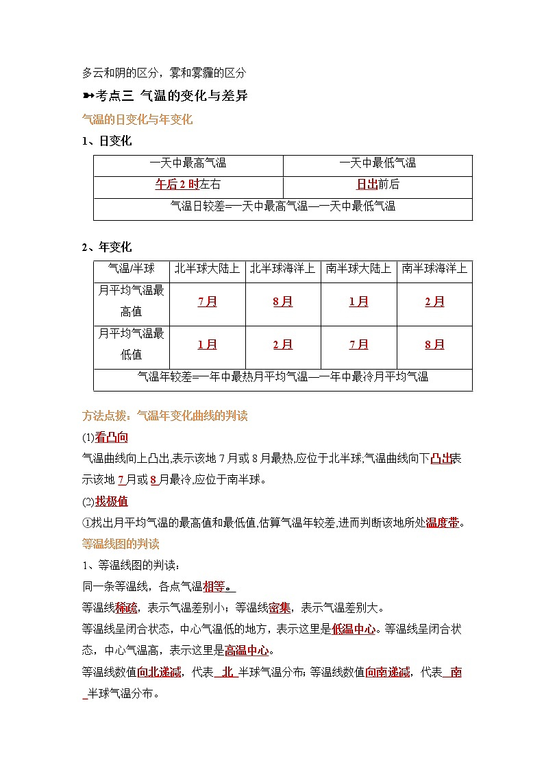 【寒假自学】2023年人教版地理七年级-第04讲《天气、气温和降水》寒假精品讲学案（原卷版）第2页