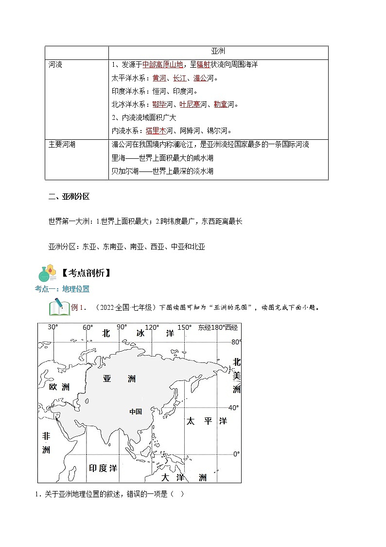 【寒假自学】2023年人教版地理七年级-第06讲《我们生活的大洲-亚洲》寒假精品讲学案（解析版）第2页