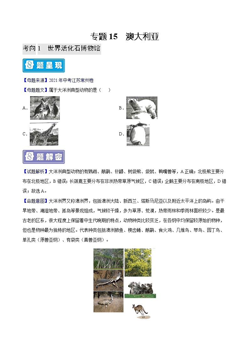 专题15 澳大利亚-备战2023年中考地理母题题源解密（全国通用）（原卷版）第1页