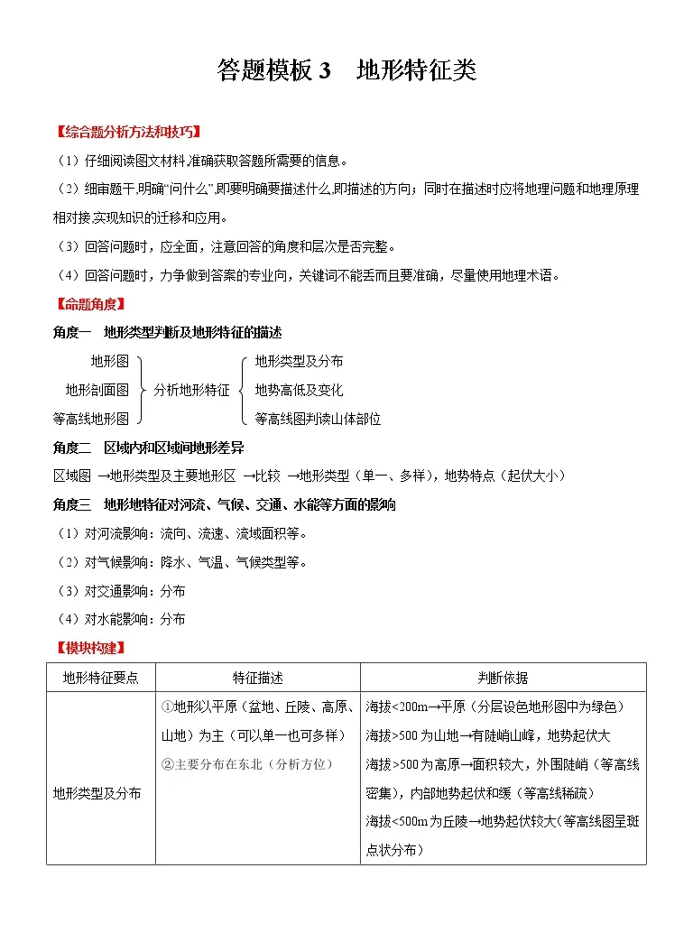 答题模板3 地形特征类 备战23年中考地理综合题答题模板及解答指导 教习网 试卷下载