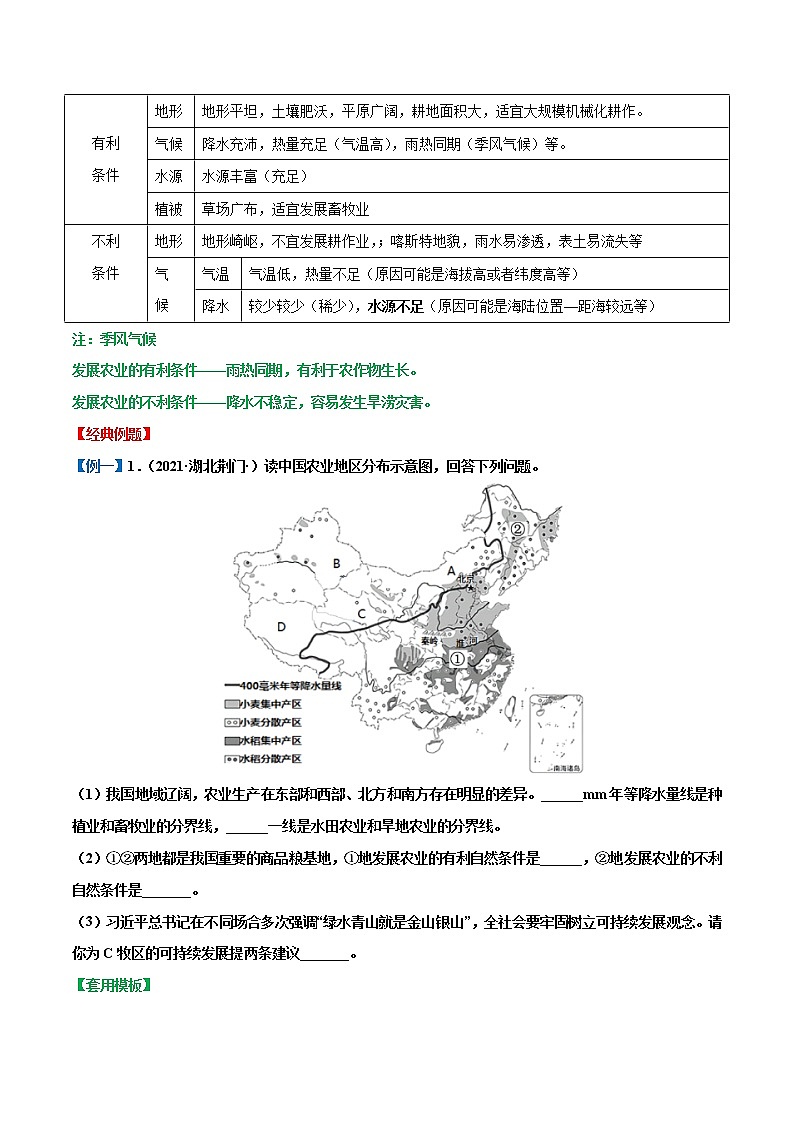 答题模板5  农业发展条件分析与评价类-备战2023年中考地理综合题答题模板及解答指导02