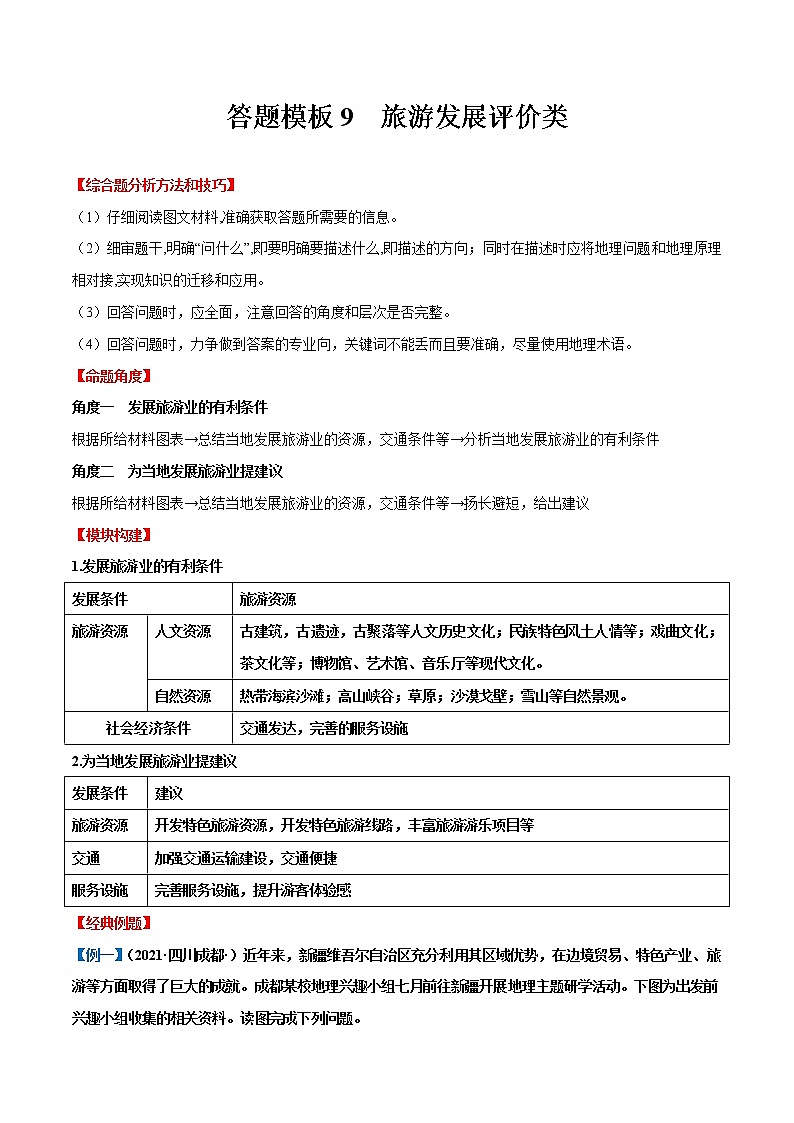 答题模板9  旅游发展评价类-备战2023年中考地理综合题答题模板及解答指导01