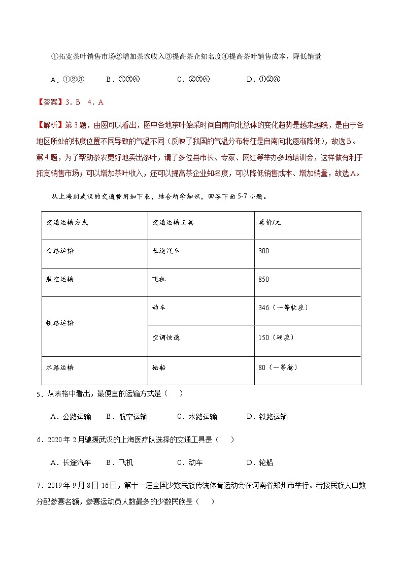 章末综合检测4 中国的经济与文化-八年级地理上册课后培优练（商务星球版）03