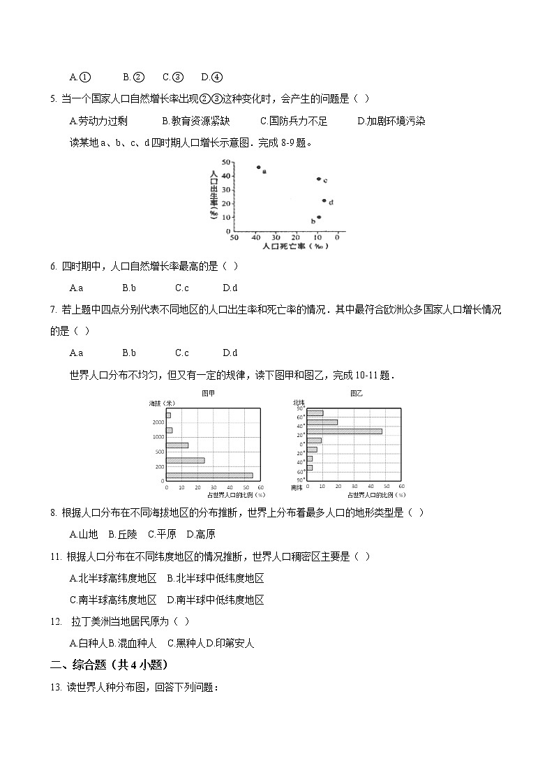 11 人口与人种-七年级上学期地理同步课堂巩固强化练（人教版）（原卷版）第2页