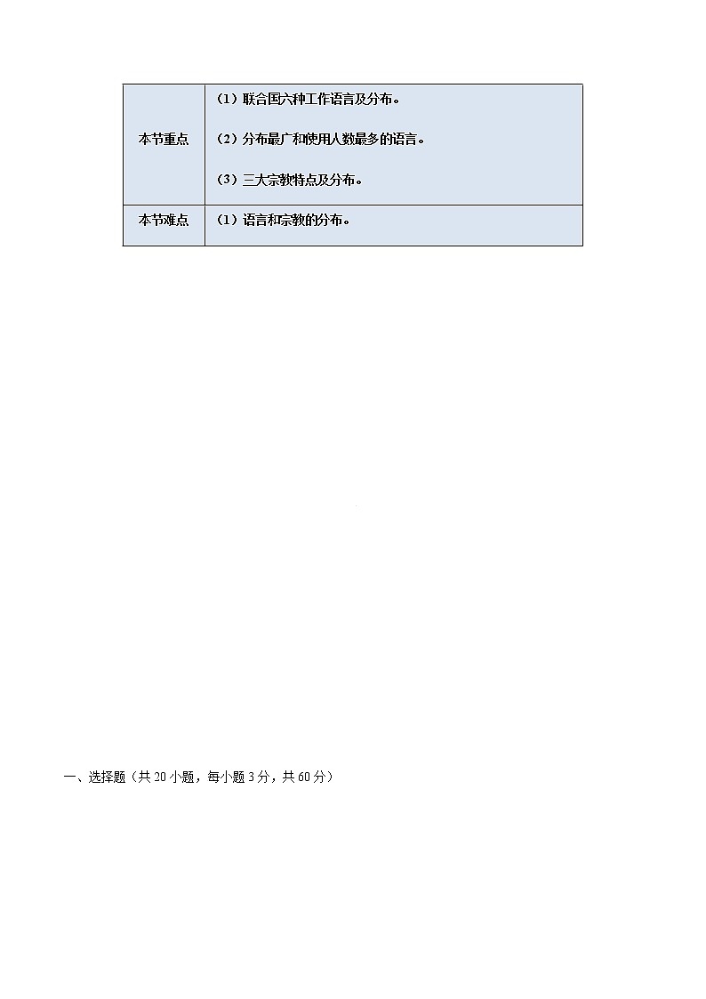 4.2 世界的语言和宗教-七年级地理上册课后培优练（人教版）02