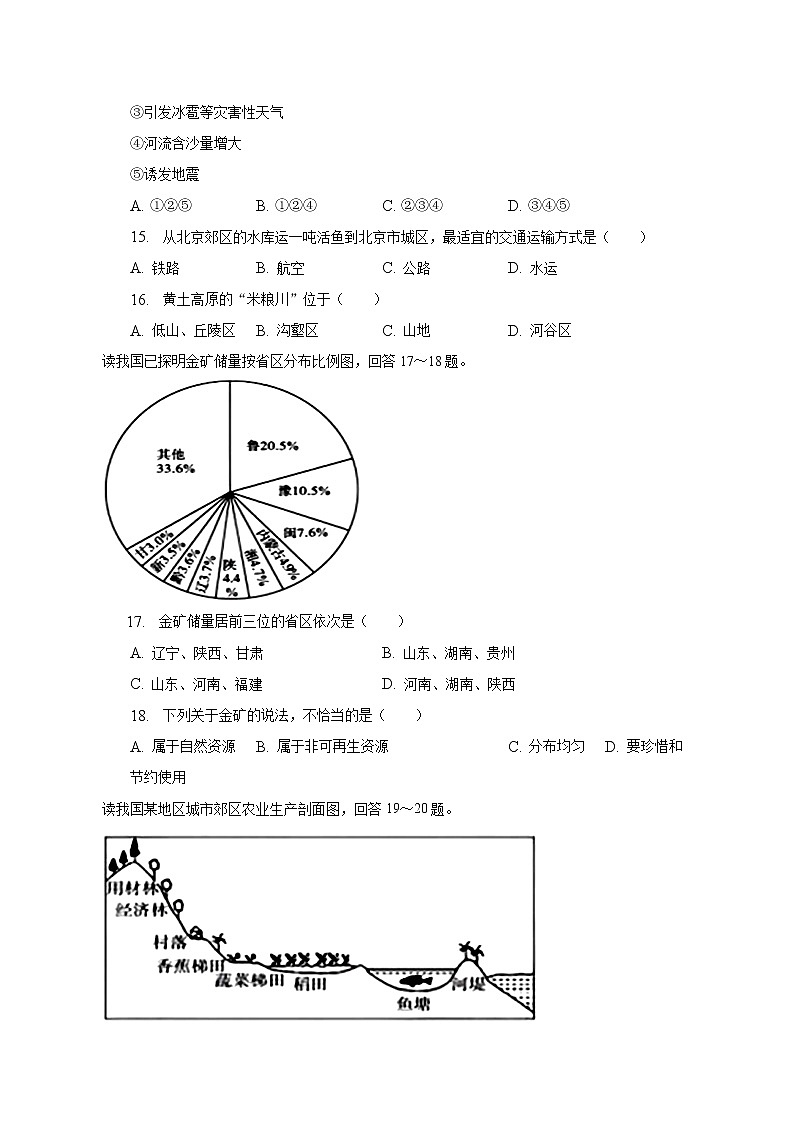 山西省太原市阳曲县新希望双语学校2022-2023学年八年级上学期期末地理试卷(含答案)03