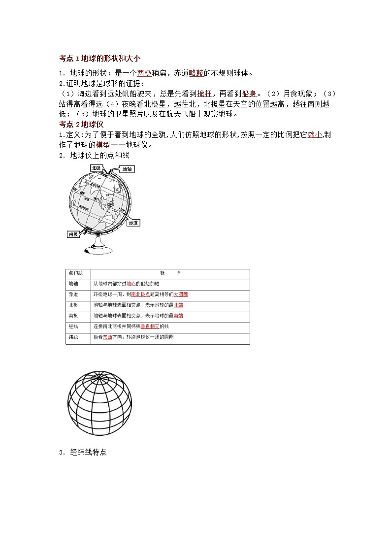 七年级上册地理第1章《地球与地图》必考知识点总结 (2)第1页