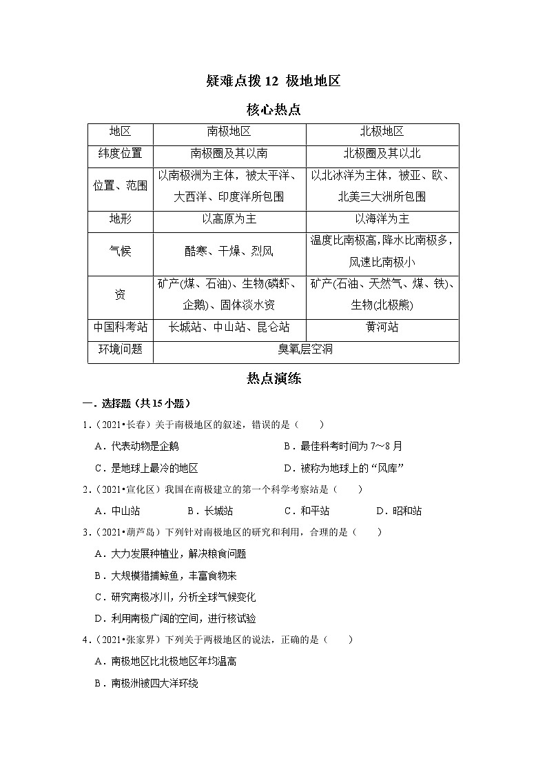 备战2023年地理新中考二轮复习热点透析 疑难点拨12 极地地区（解析版）第1页