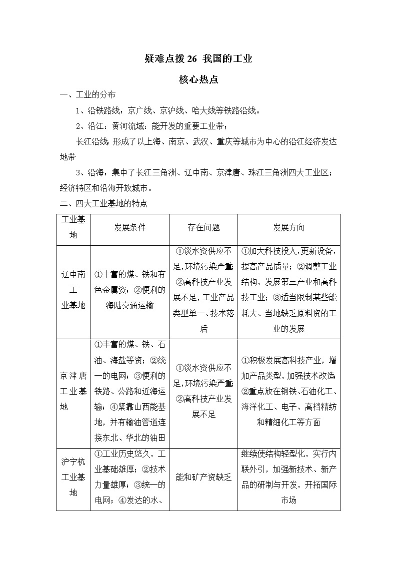 备战2023年地理新中考二轮复习热点透析疑难点拨26 我国的工业 试卷01