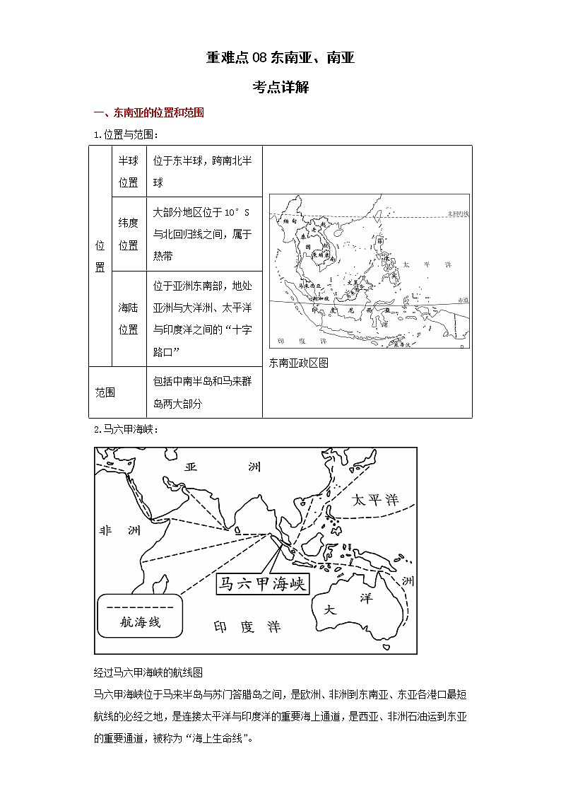 备战2023年地理新中考二轮复习重难突破（河北专用）重难点08 东南亚、南亚（原卷版）第1页