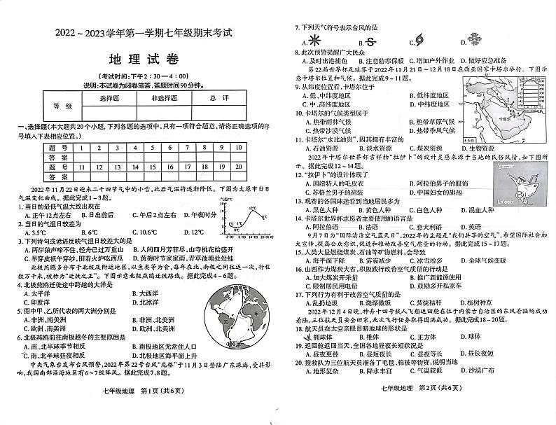 2022-2023山西省太原市初一上学期期末考试 地理试题及答案01