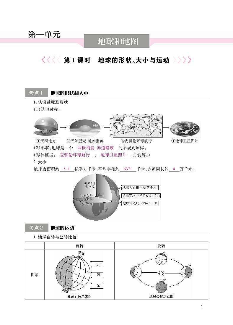 【备战中考】地理读图识记手册 第一单元 地球和地图第1页