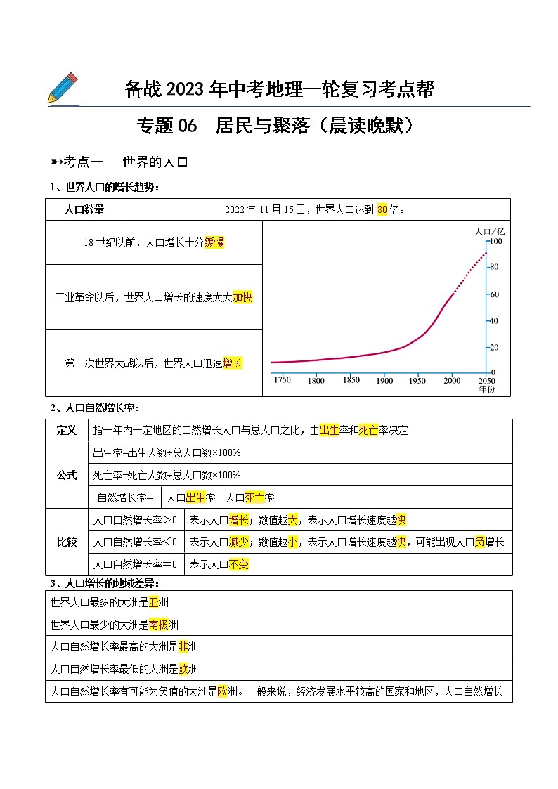 专题06  居民与聚落（晨读晚默）（晨读版）第1页