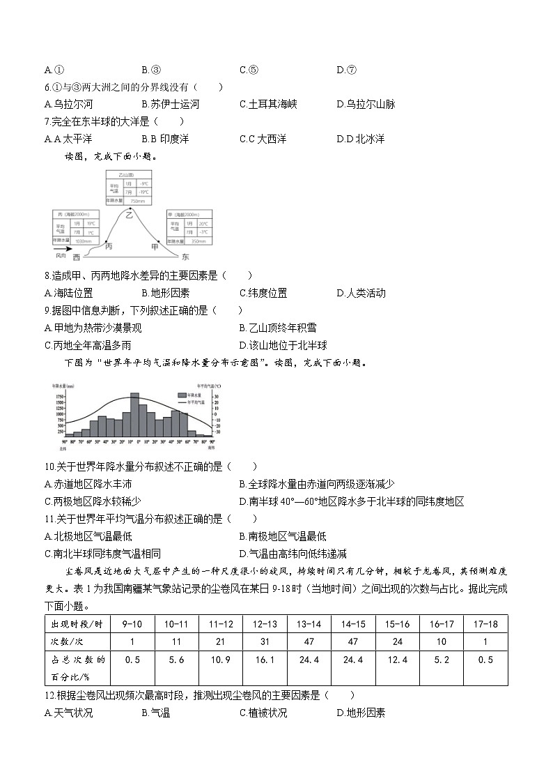 江西省赣州市寻乌县2022-2023学年七年级上学期期末地理试题（含答案）02
