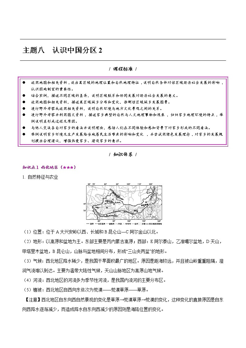 主题八 认识中国分区2-中考地理必背知识手册第1页