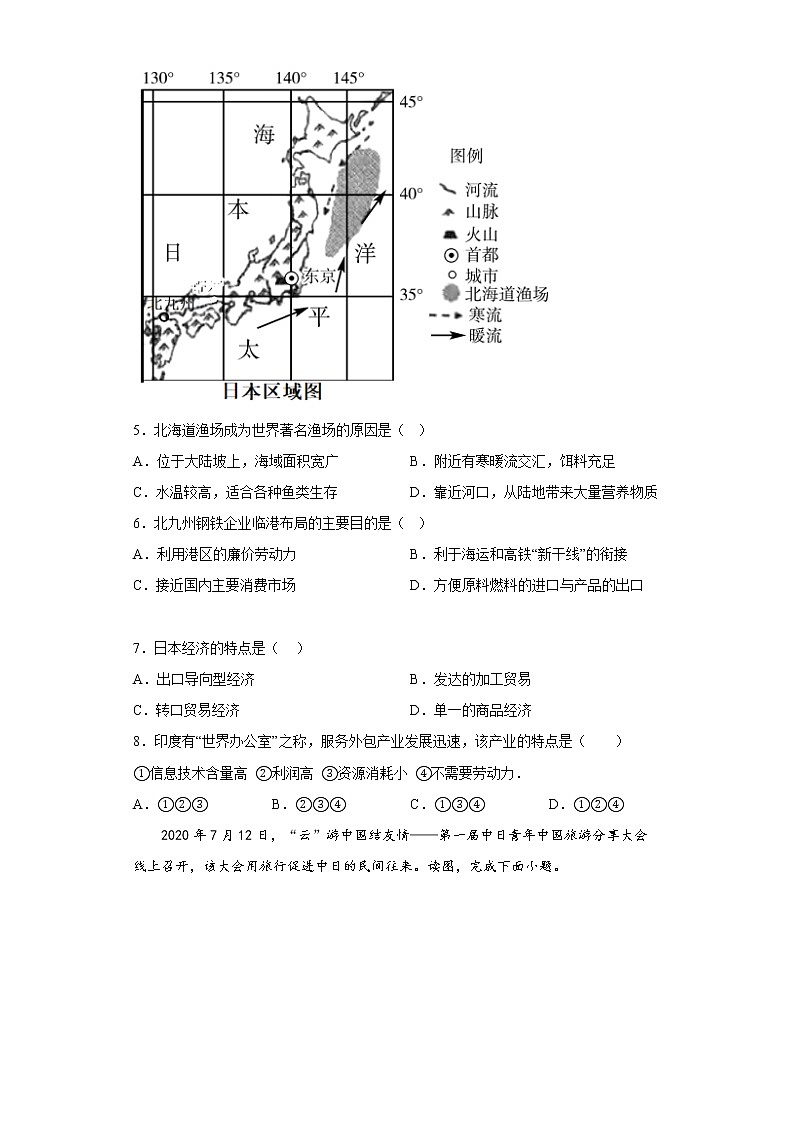 地理人教版7年级下册第7章第1节 日本 分层作业（提升版）第2页