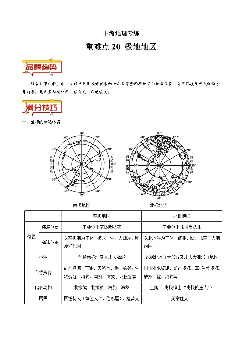 重难点20 极地地区-中考地理专练（原卷版）第1页