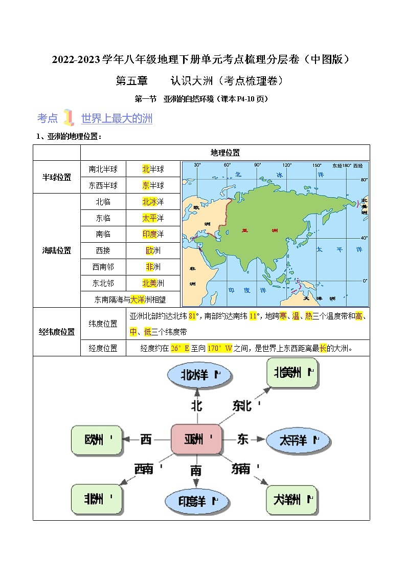 第五章 认识大洲（基础测试卷）——2022-2023学年八年级下册地理单元复习训练（中图版）（解析版）第1页