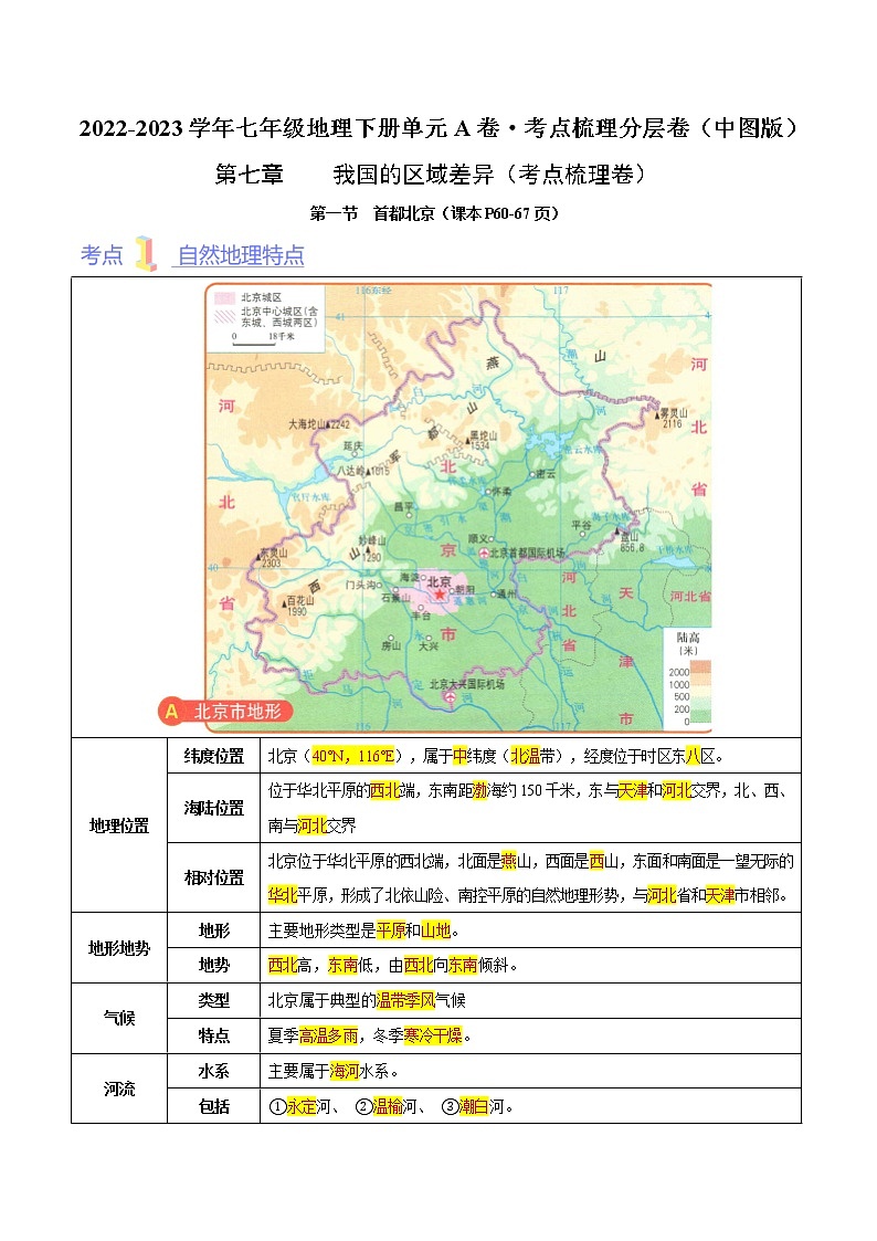 第七章  认识我国的区域（考点梳理学案）——2022-2023学年七年级下册地理单元复习训练（中图版）（解析版）第1页