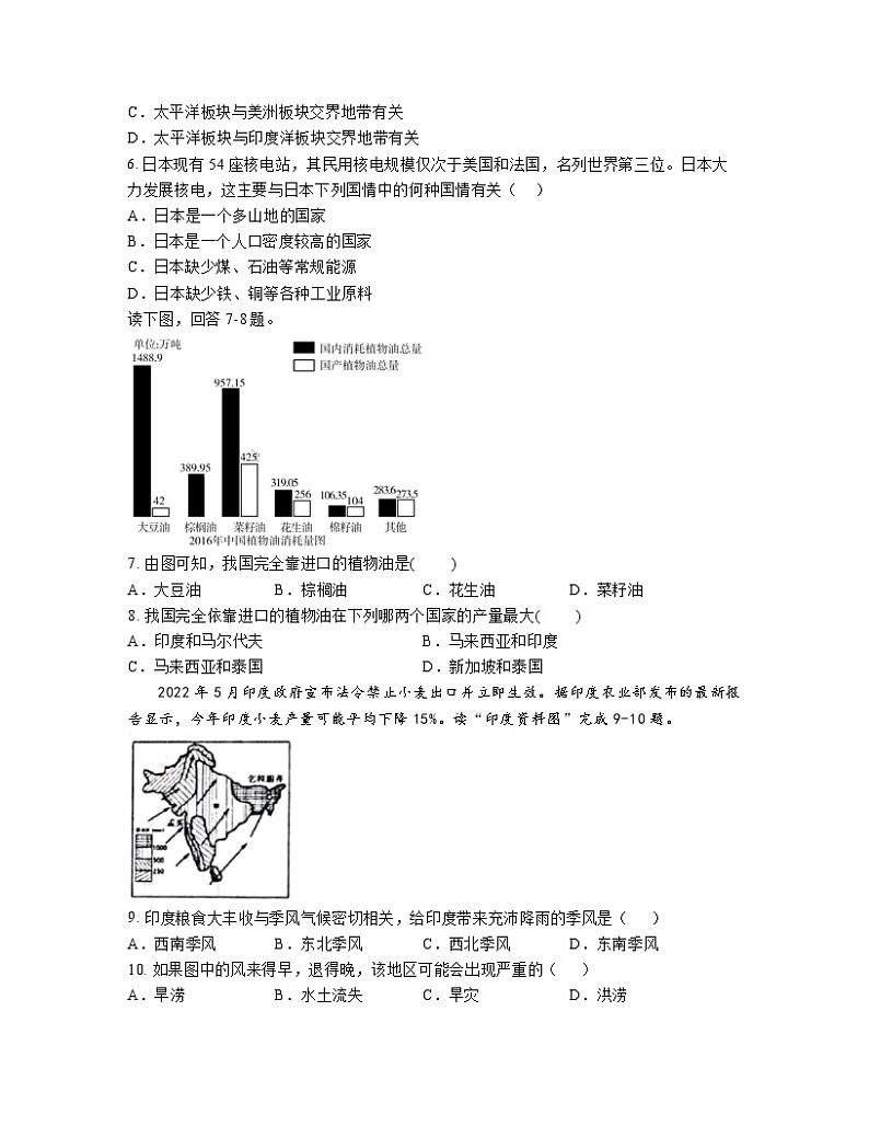 【中图版】2023届中考地理第一轮复习七年级下册专项提升训练（选择题）含解析第2页