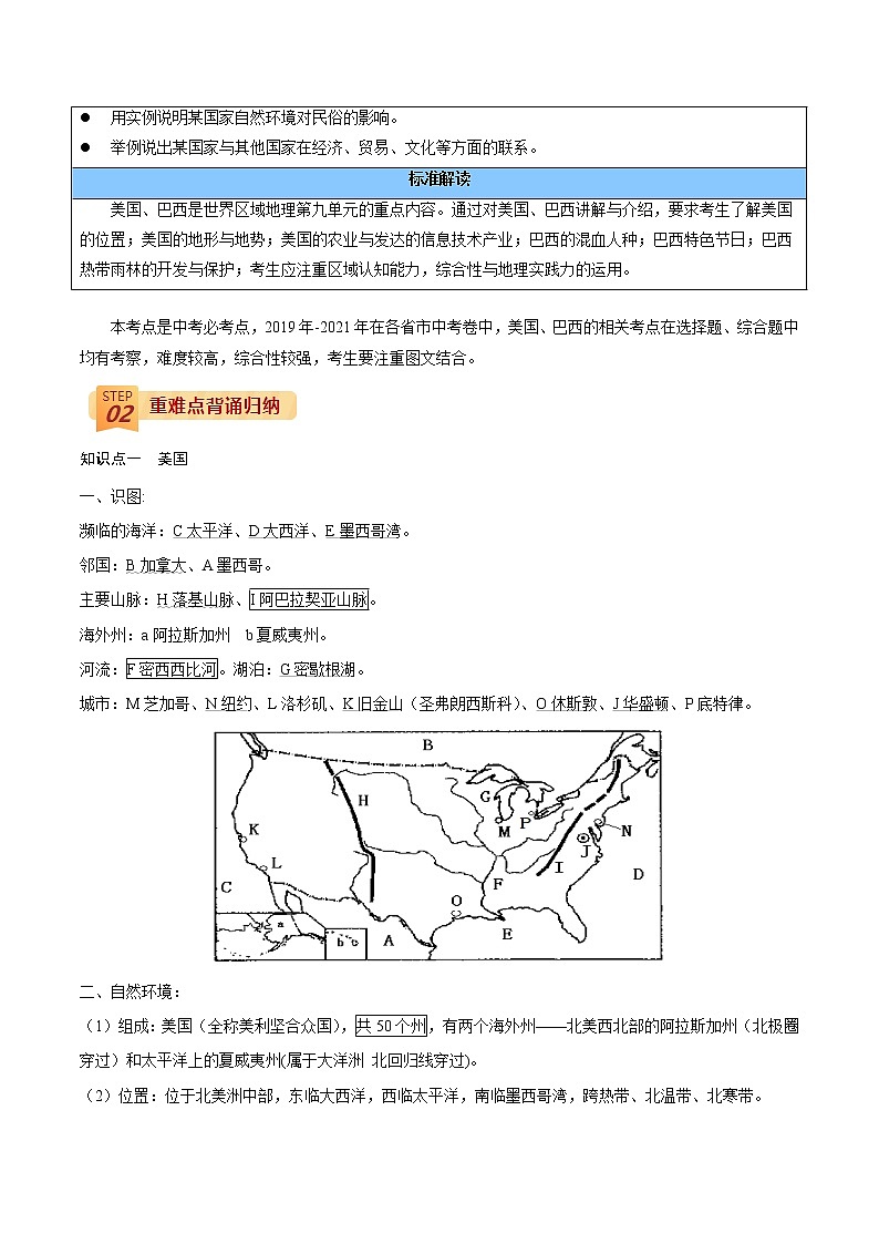 回归教材重难点  专题13  认识国家（美国、巴西） （学生版）第2页