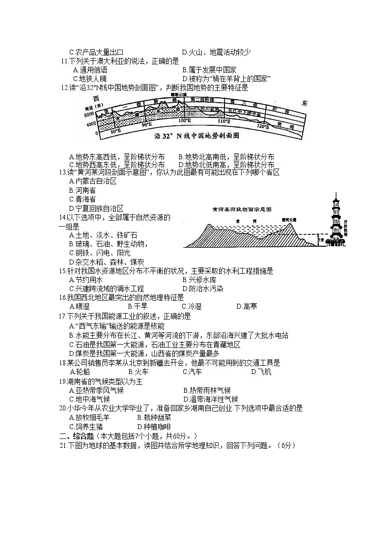 2012年湖南省长沙市初中学业水平考试地理中考真题及答案02