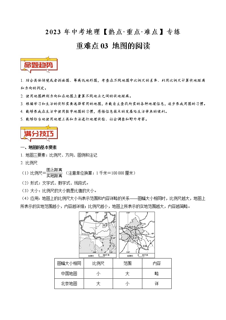 重难点03 地图的阅读-2023年中考地理【热点·重点·难点】专练（原卷版）第1页