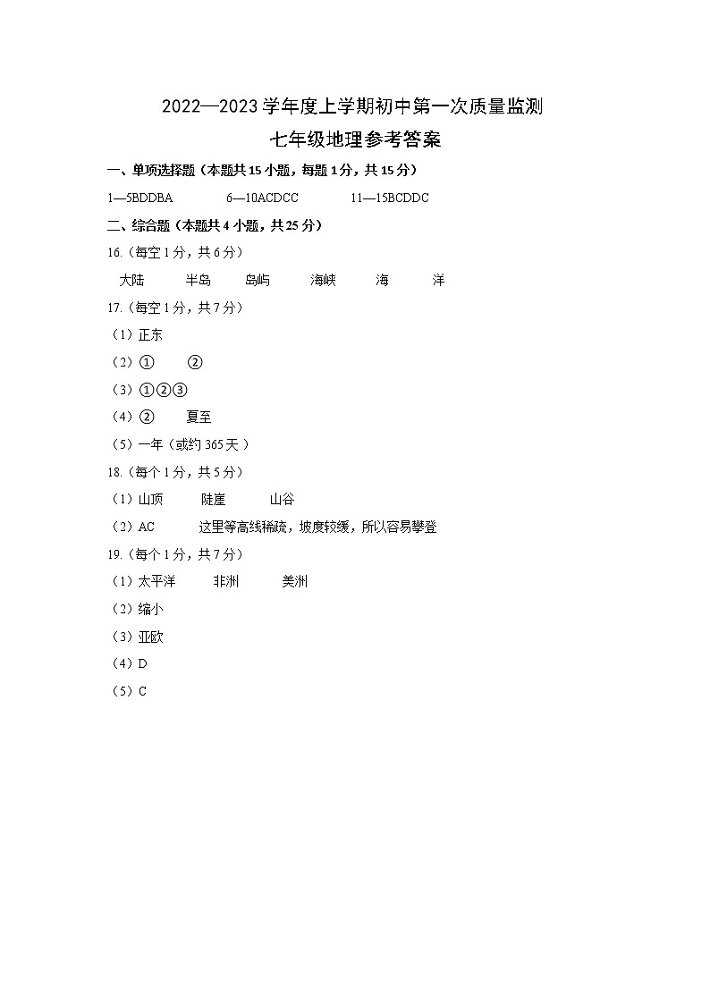 辽宁省葫芦岛市绥中县2022-2023学年七年级上学期第一次质量监测（期中）地理试卷（图片版）01