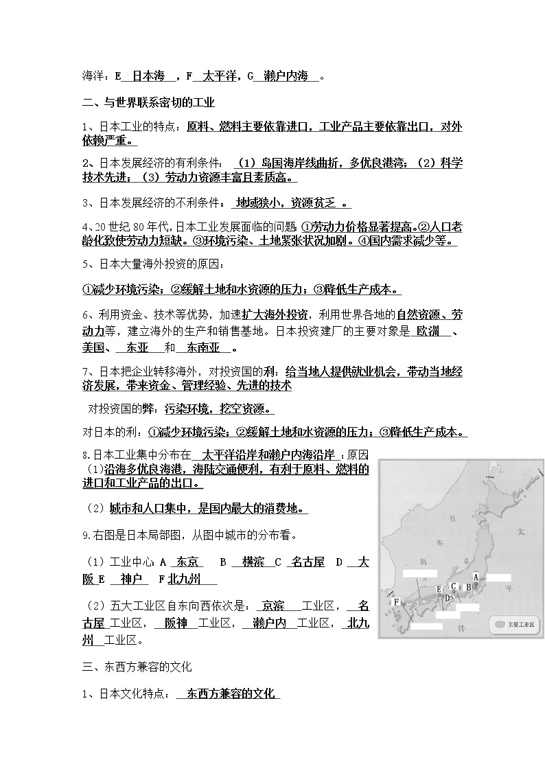 第七章  我们邻近的国家和地区知识要点（地理会考） 2022-2023学年六年级下册地理02