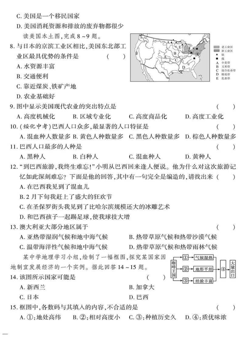 人教版初中地理（七下）黄冈360°定制密卷（2023春）专项训练密卷（四）走近国家（二）02