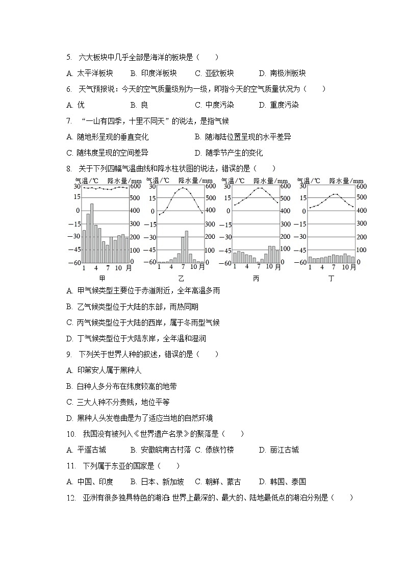 2023年黑龙江省鸡西市虎林实验中学中考一模地理试卷（含答案）02