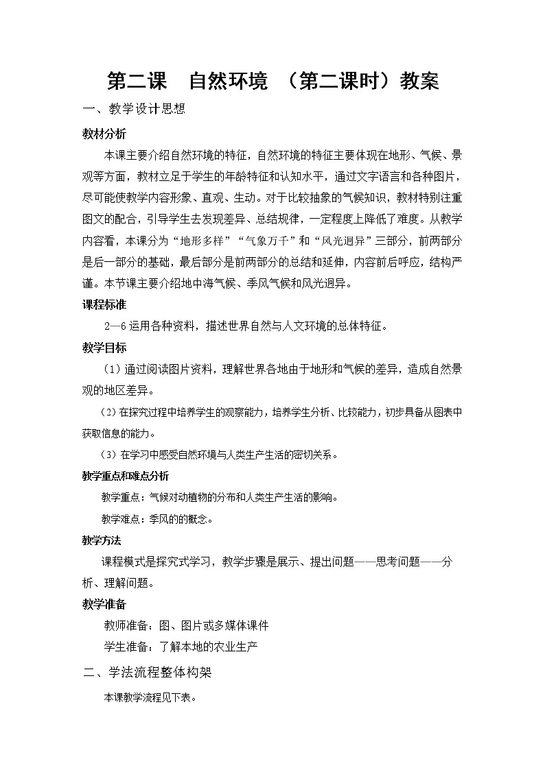 人教版初中地理七年级下册 第二节　自然环境   教案第1页