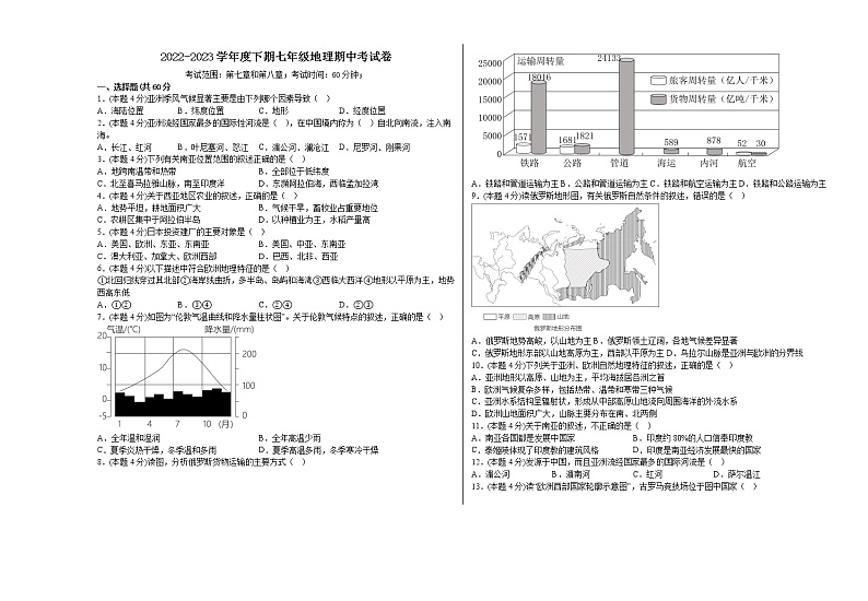 2022-2023学年度7年级下册地理期中试卷-01