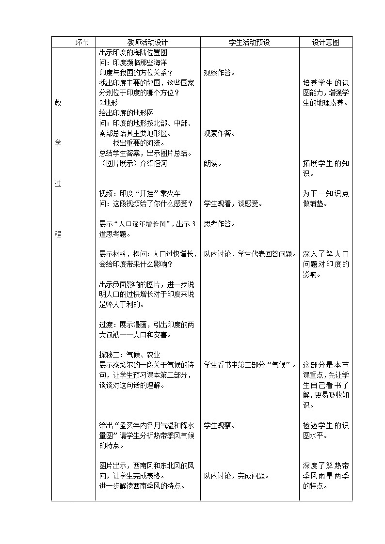 人教版初中地理七年级下册 第三节　印度   教案第2页