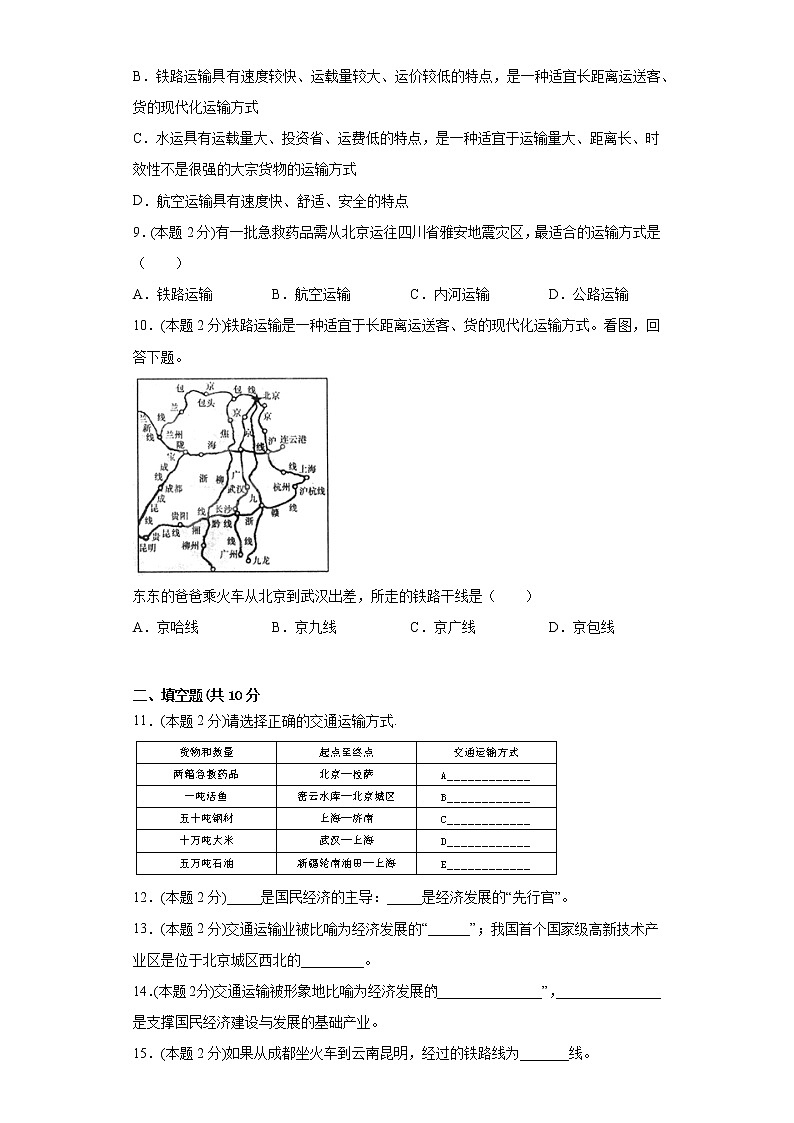 3.1交通运输与通信的重要性练习沪教版（上海）地理七年第二学期第2页