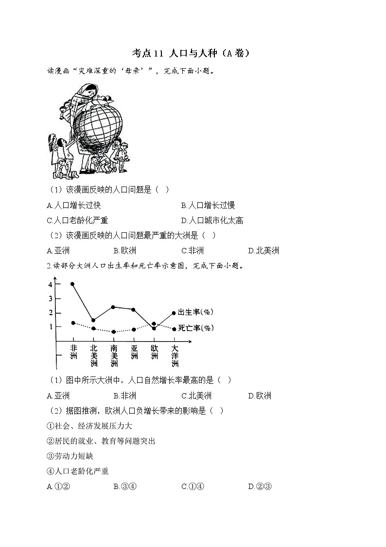 中考地理一轮复习高频考点：考点11 人口与人种（A卷）（含答案）第1页
