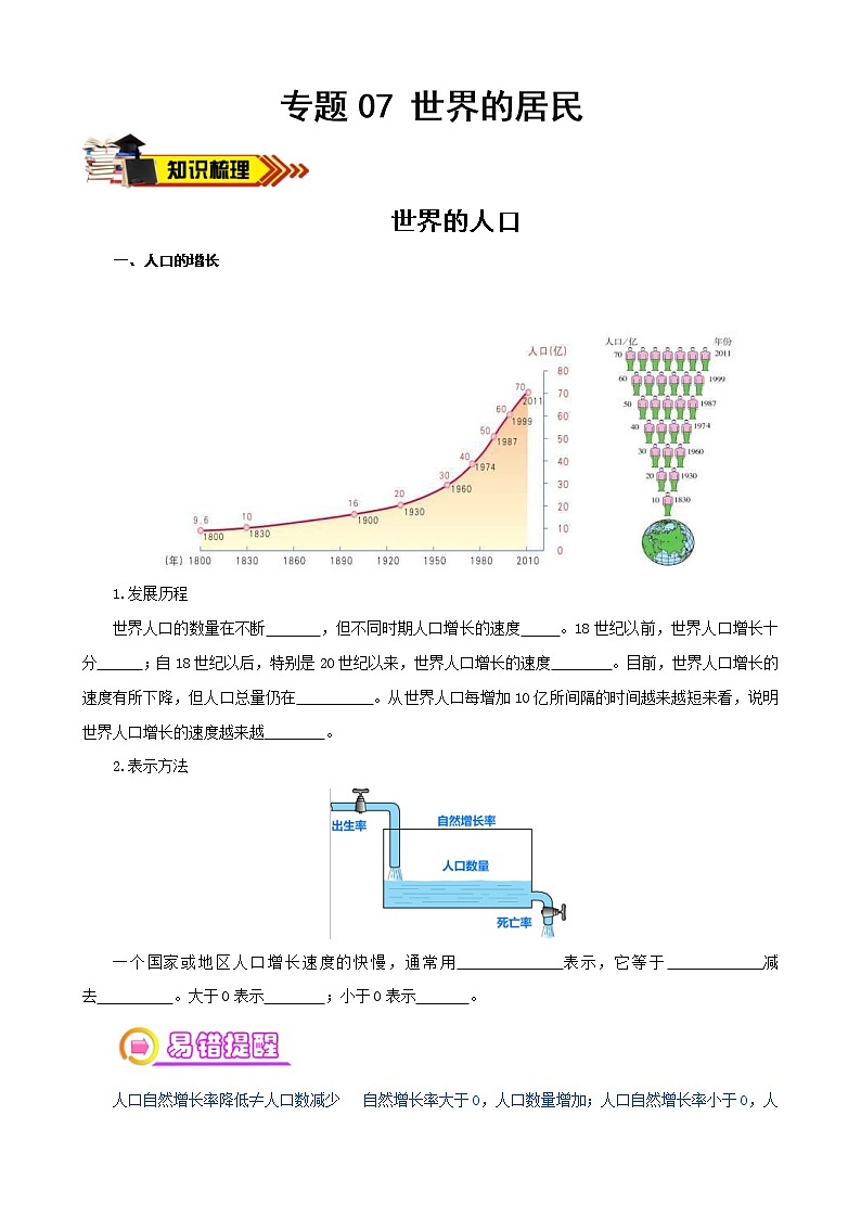 中考地理一轮复习学案专题07 世界的居民 (含答案)01
